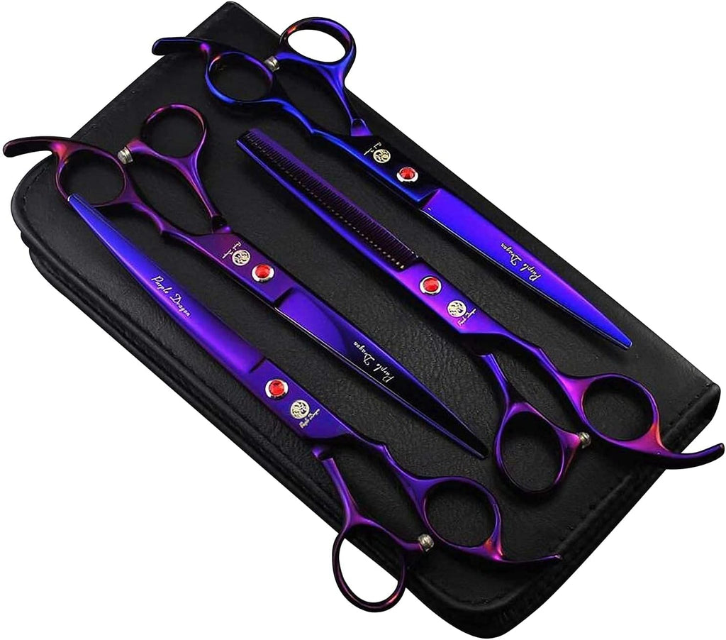 7.0 inch 4PCS Pet Grooming Scissors Kit Japan Premium Steel Straight & Curved & Thinning Blade Shears Set with Case X24482