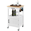White Rolling Kitchen Island Cart with Wood Top W5978