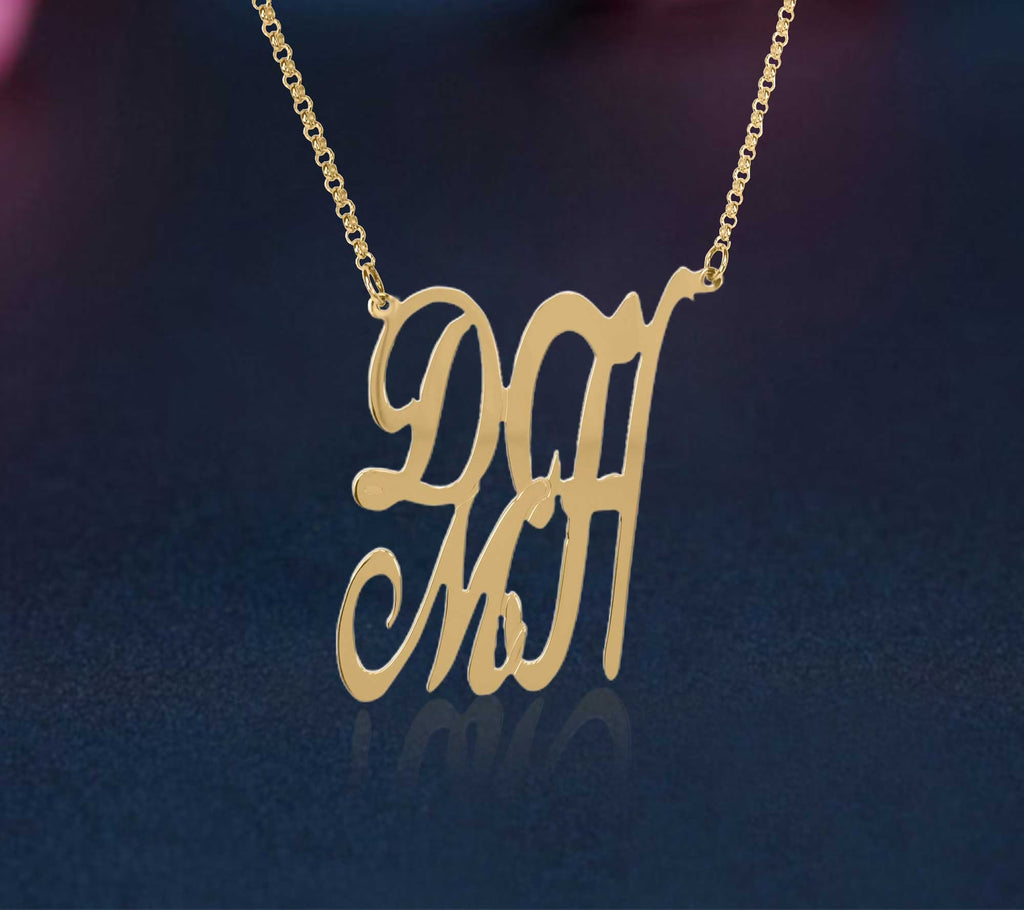 Script Stack Initial Necklace in 14K Gold-Plated Sterling Silver W1583