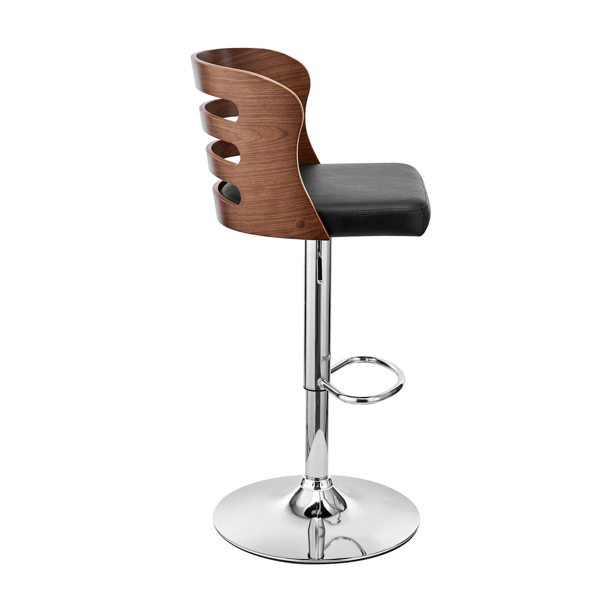Black Faux Leather and Walnut Wood Adjustable Swivel Bar Stool V32203