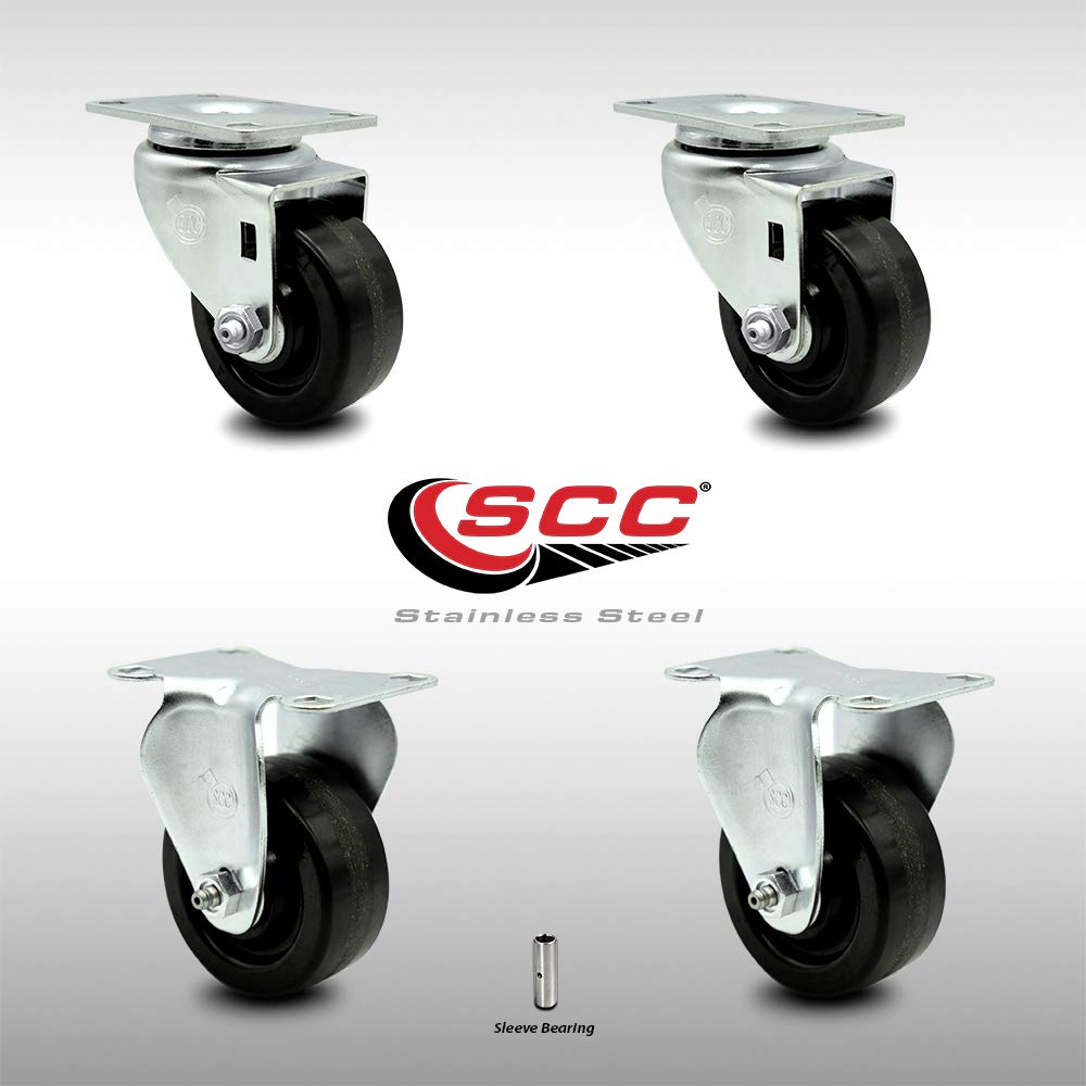 Stainless Steel Phenolic Swivel Caster with Black Wheel, Pack of 2 P2725
