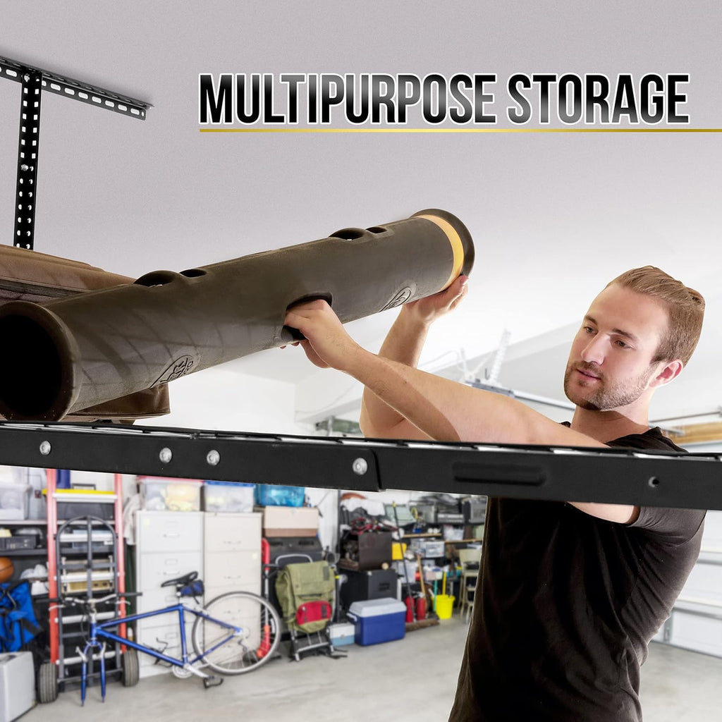 Overhead Garage Shelving Storage Rack, Adjustable 3’ x 6’, Heavy Duty Mounted Storage Shelves with 4 Flat Hooks E88559