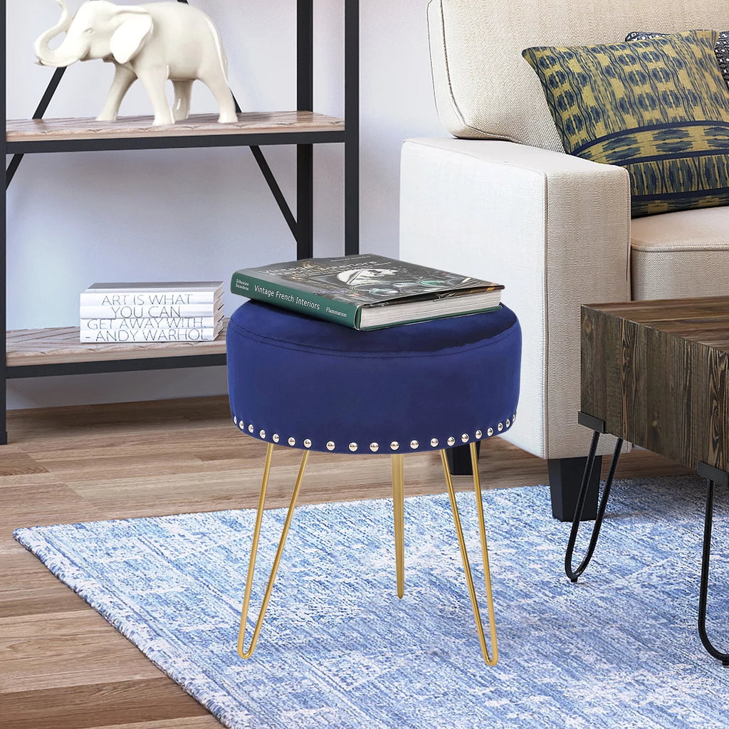 Round Modern Vanity Stool with Golden Metal Leg B354031