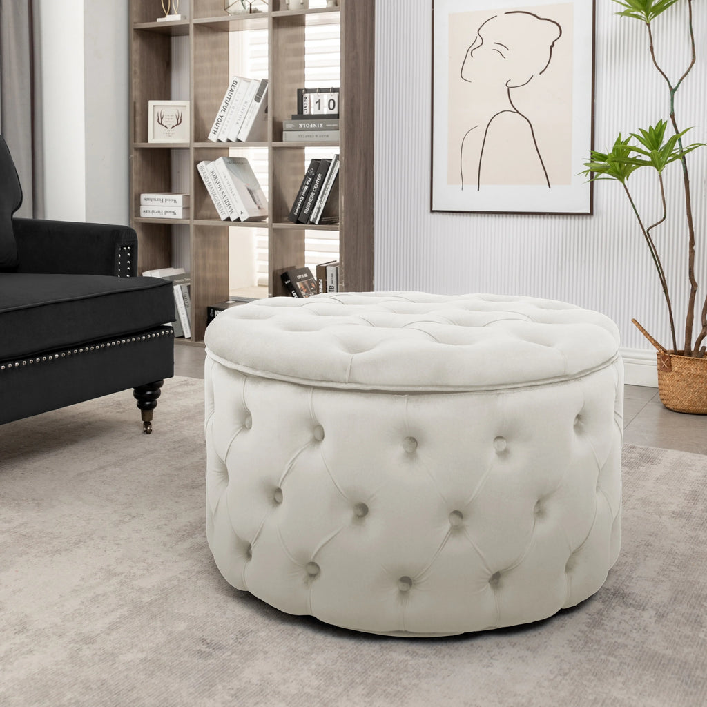 Black Velvet Round Storage Ottoman I428