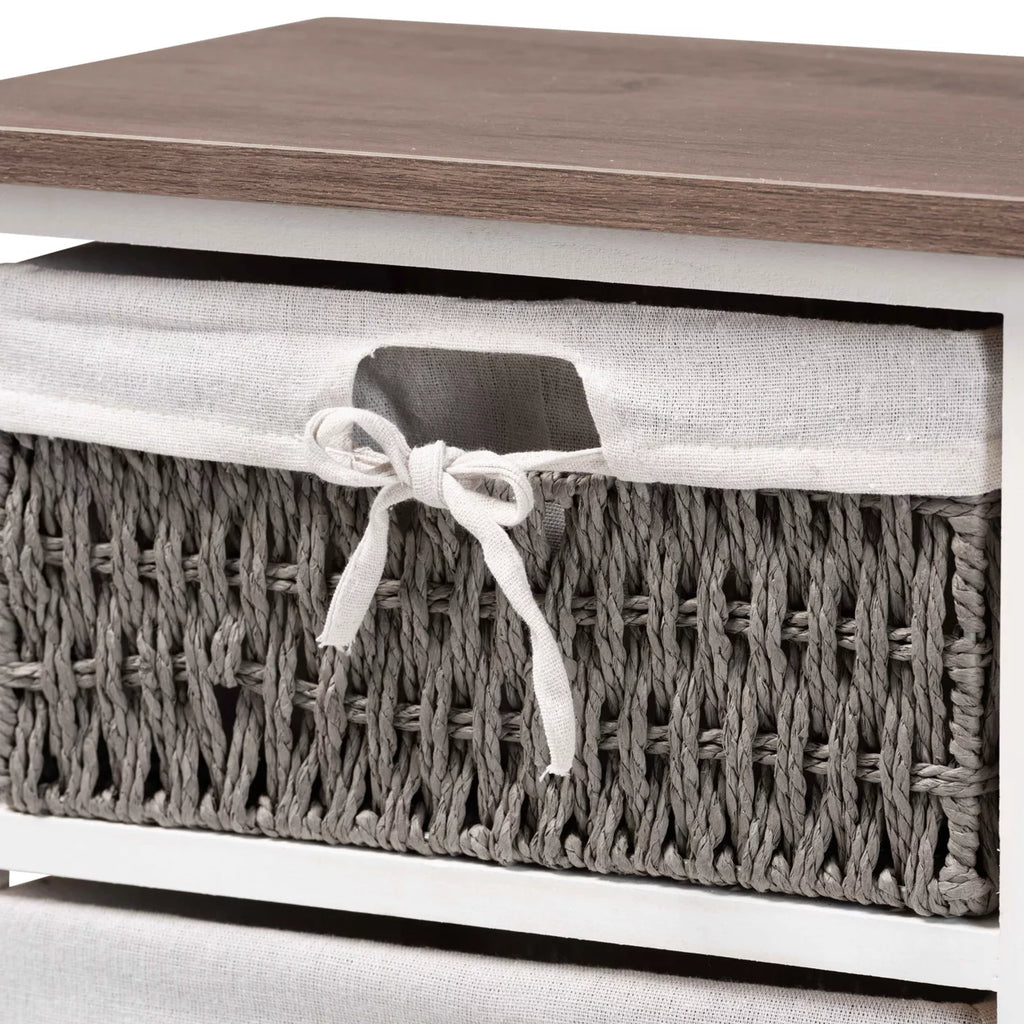 Walnut Brown and White Wood 2-Basket Storage Unit P84734