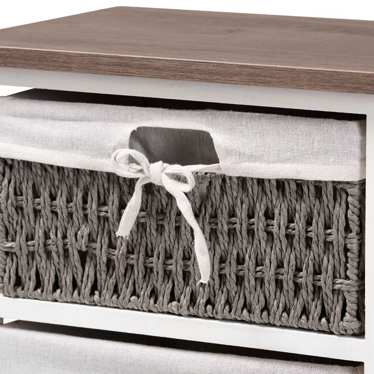 Walnut Brown and White Wood 2-Basket Storage Unit P84734