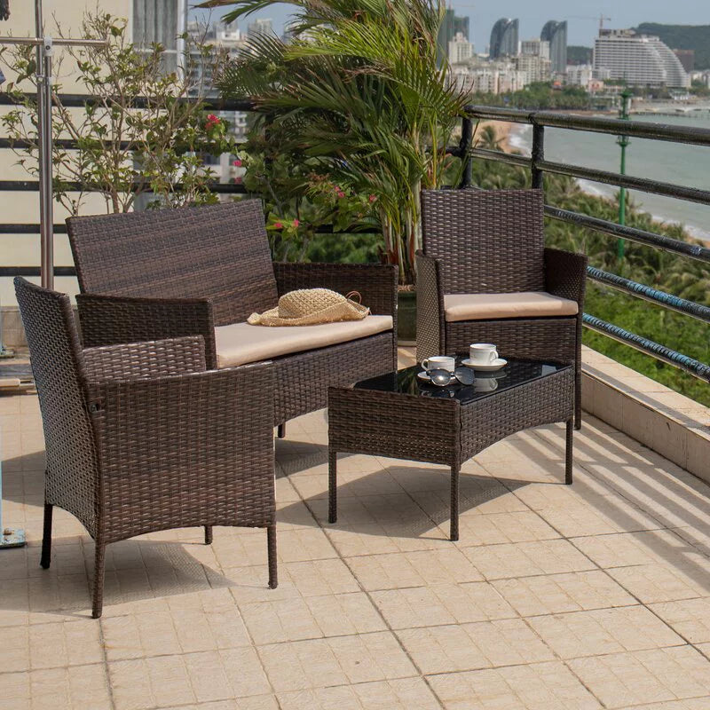 Brown PE Rattan Wicker 4 Pieces Patio Furniture Set with Cushion V5482