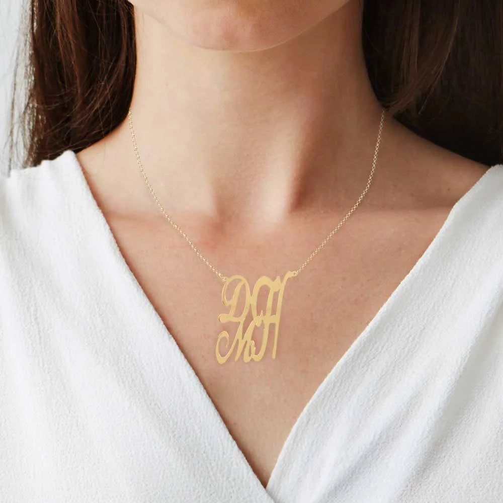 Script Stack Initial Necklace in 14K Gold-Plated Sterling Silver W1583