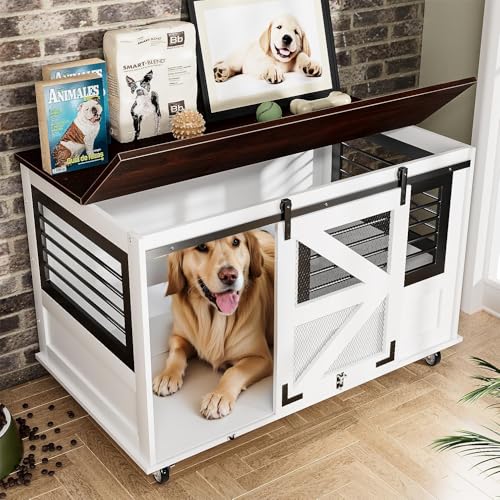 48'' Wooden Dog Crate Furniture with Divider and Storage Drawers W85214