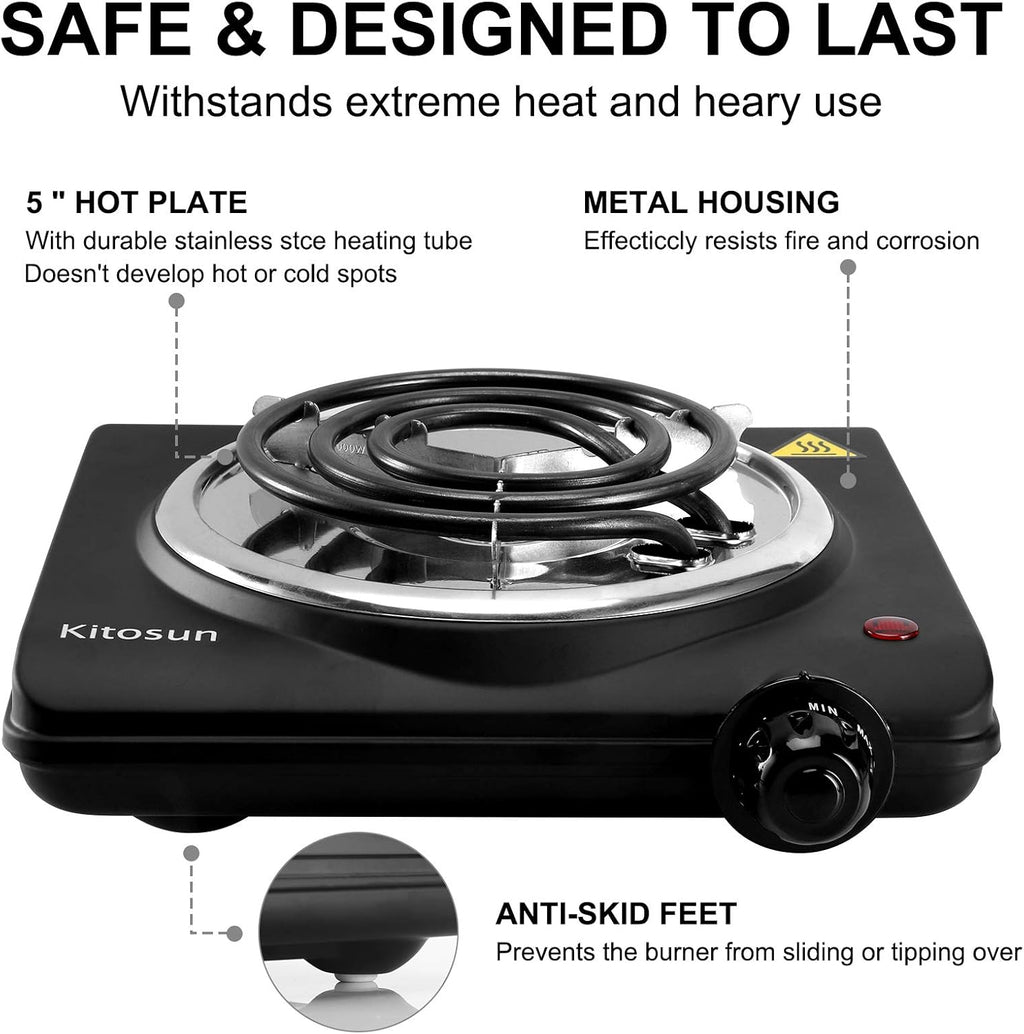 Single Hot Plate Electric Stove with Stainless Steel Grill (1000W) Pack of 2 D34928