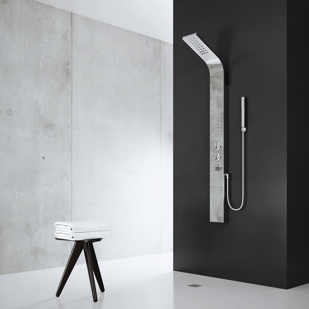 Chrome Shower Panel with Rain Head Massage System Q811598