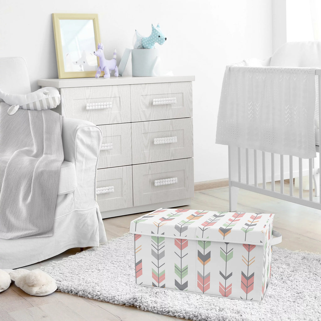 Grey Coral and Mint Storage Fabric Toy Box I83426