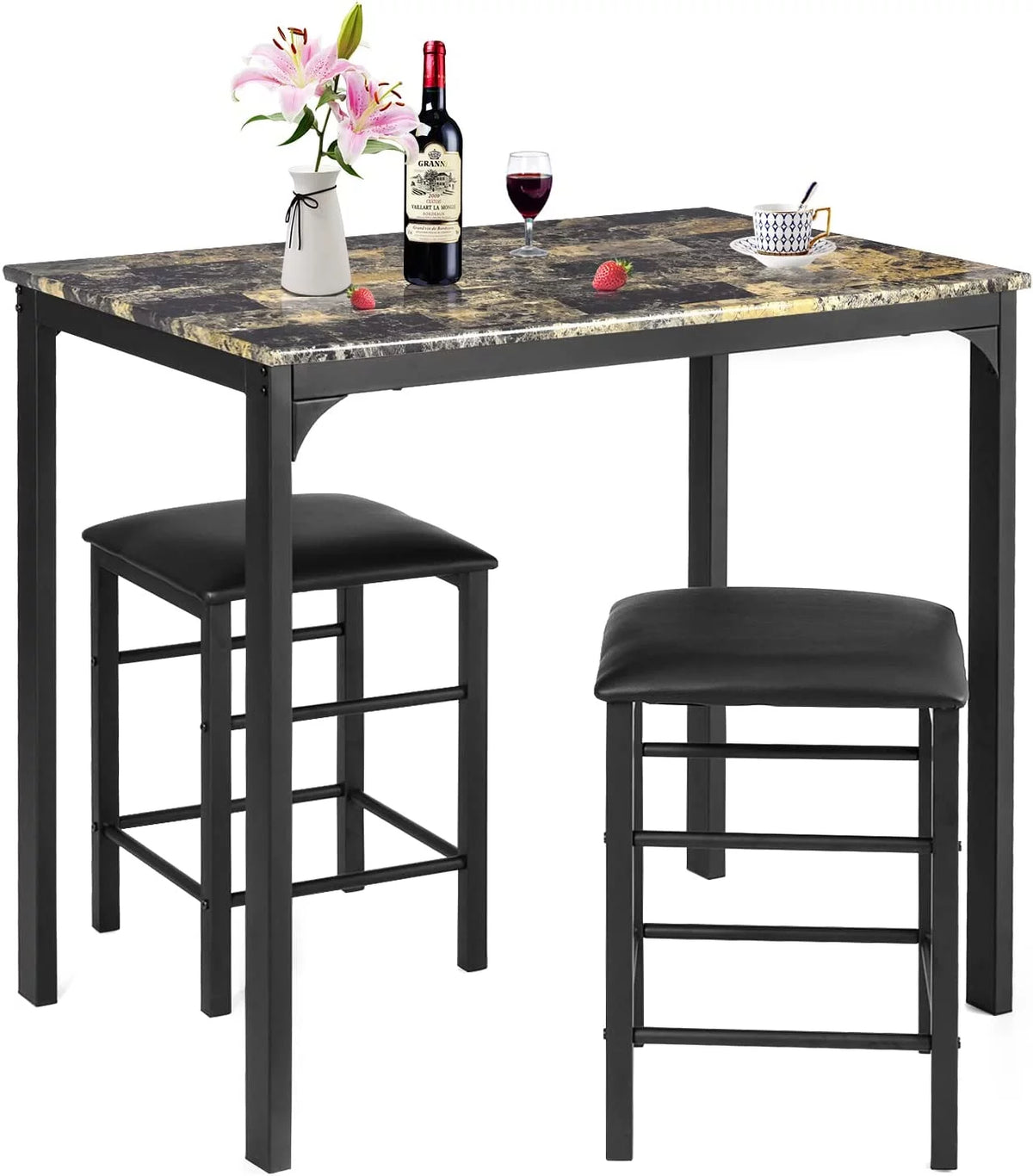 3 Pieces Counter Height Dining Table Set with 2 Bar Stools F5162