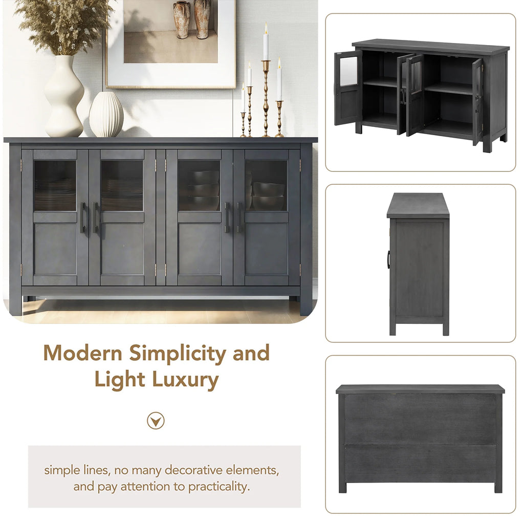 Gray 4 Door Buffet Cabinet with Adjustable Shelves H24990