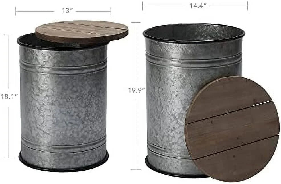 Rustic Ottoman Seat Stool Side Table Set of 2 U79384