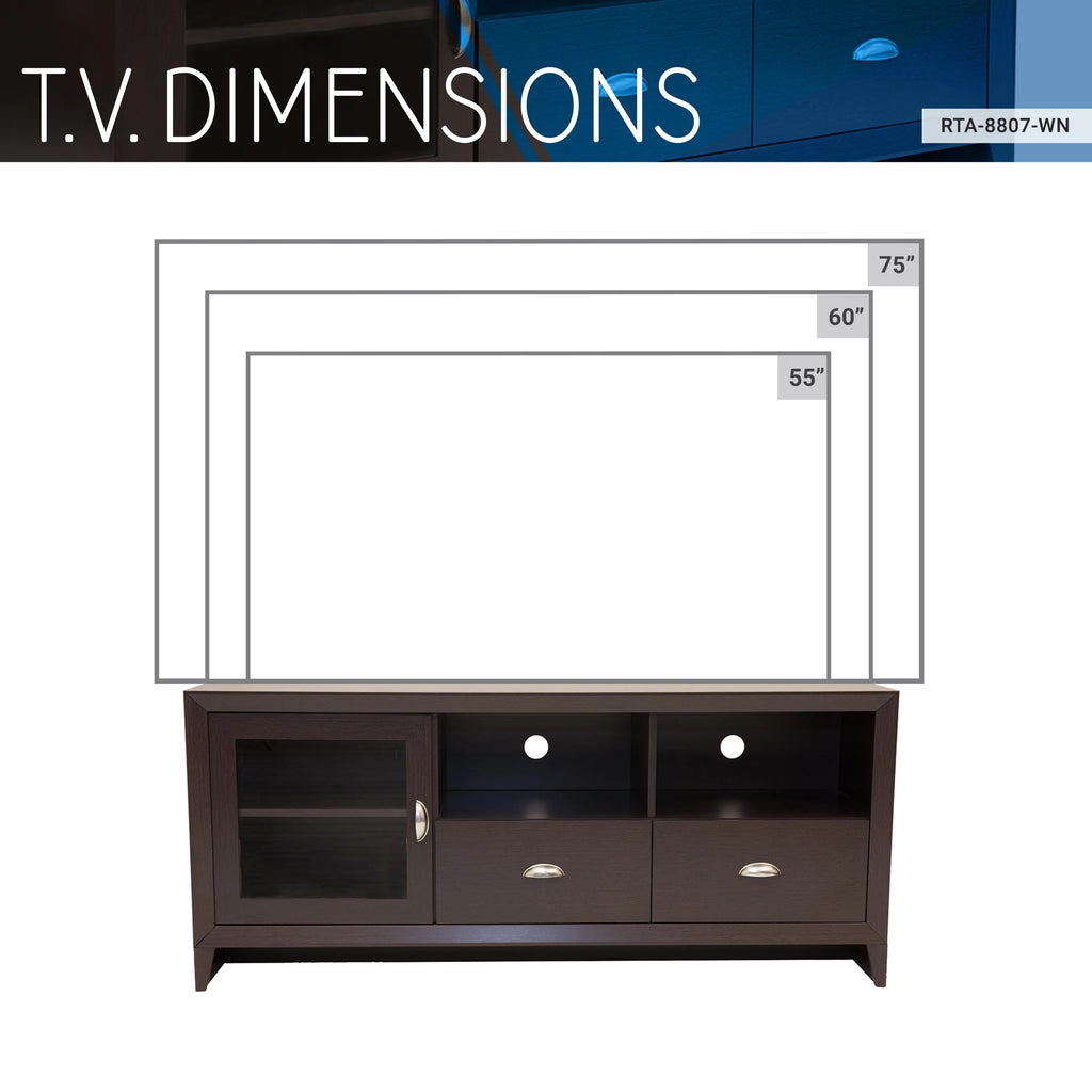 55" Modern TV Stand with Storage, Wenge Brown C1171