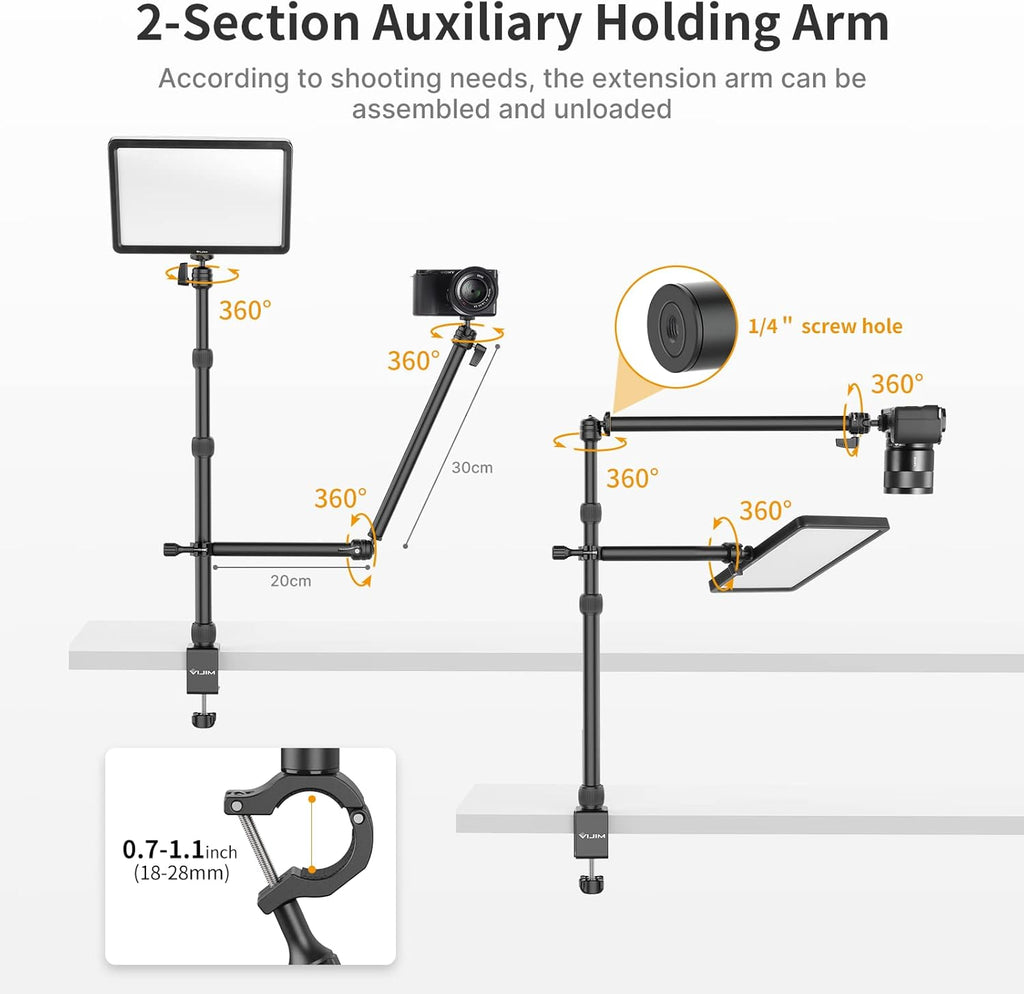 Camera Mount Desk Stand with Auxiliary Holding Arm Y32393