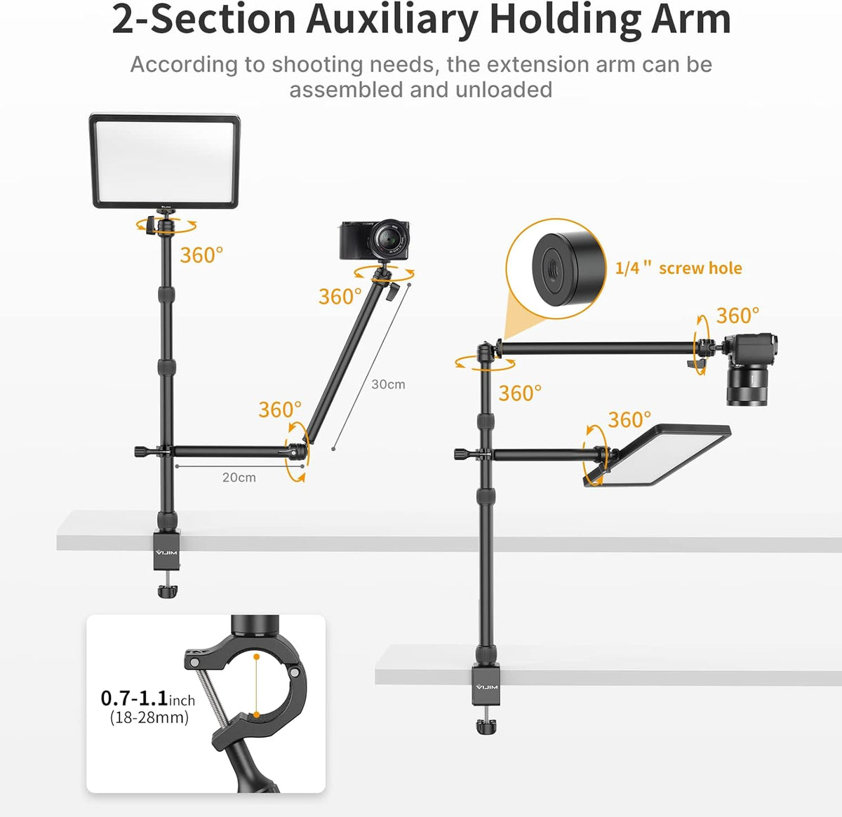 Camera Mount Desk Stand with Auxiliary Holding Arm Y32393