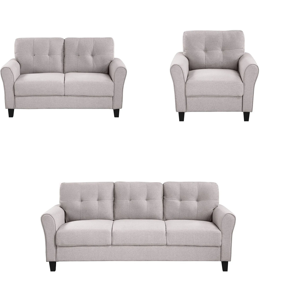Light Grey-Blue Sofa Set with Armchair, Loveseat and 3-Seat Sofa I5860