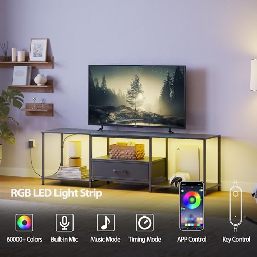 Black TV Stand with Fabric Drawer and Open Shelves D5907