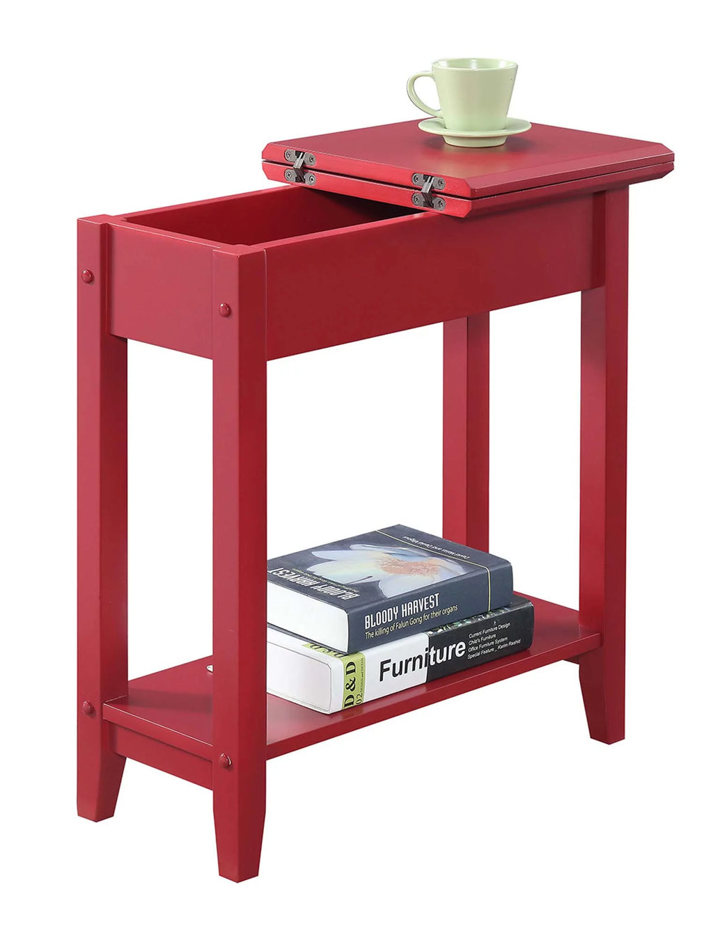 Cranberry Red Flip Top End Table with Shelf W8554