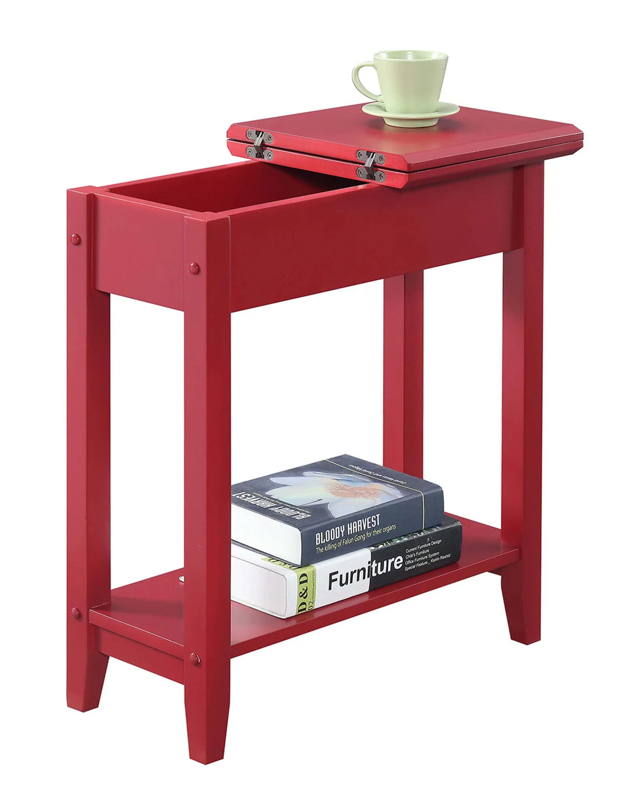 Cranberry Red Flip Top End Table with Shelf W8554